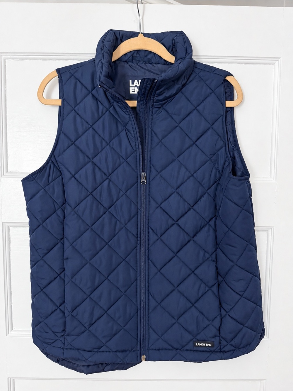 Lands’ End Women’s M 10-12 Navy Blue Quilted Puffer Vest Full Zip